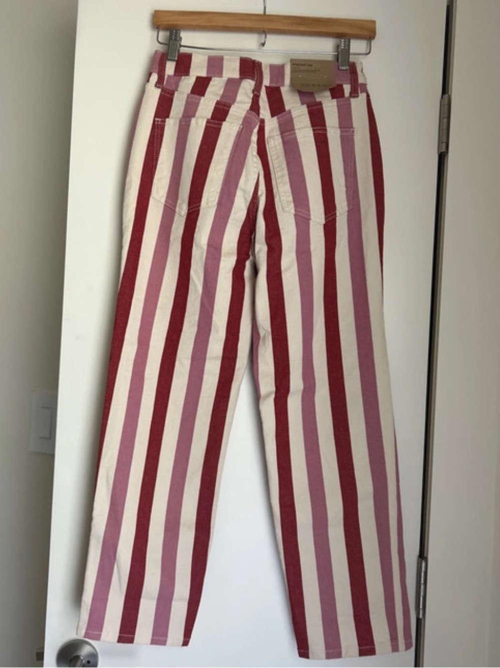 Boden Vertical Stripe Straight-Leg Jeans in Pink & Burgundy - Picture 2 of 7